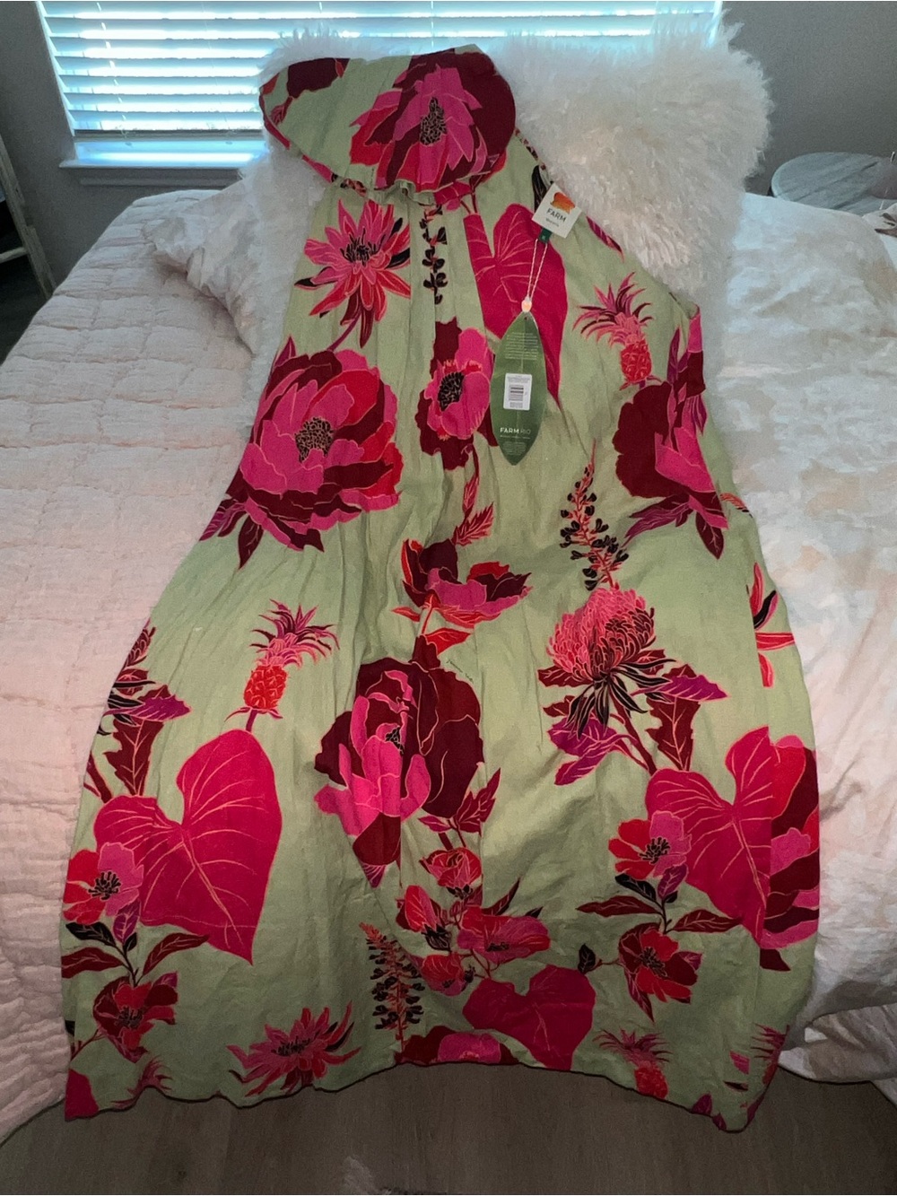 FARM Rio Green Maxi Dress with Hot Pink Floral Accent - Picture 2 of 4